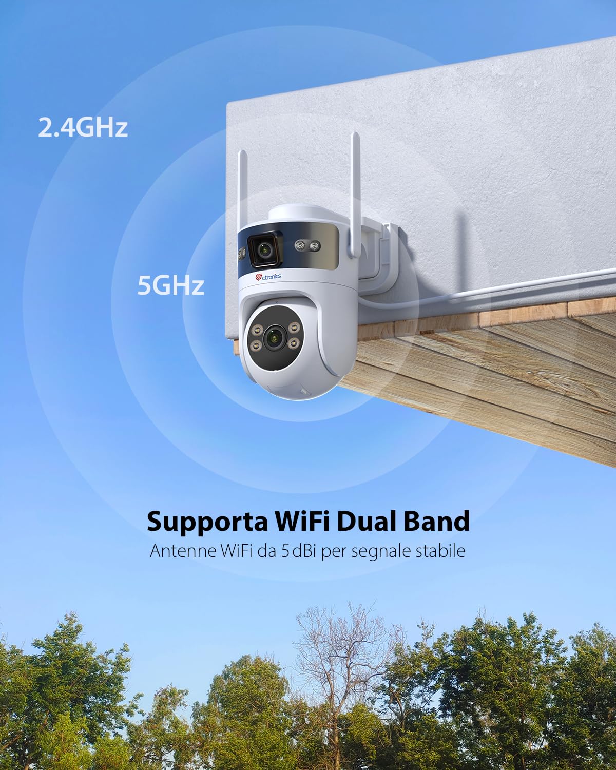 Ctronics PoE Telecamera Wi-Fi Esterno Doppio Obbiettivo, 2.4/5GHz WiFI Videocamera Sorveglianza, PTZ Telecamere Rilevamento Umano e Auto Tracking, Visione Notturna a Colori, PC/Cloud/TF, IP66 | 2.4/5GHz WiFI Videocamera Sorveglianza, PTZ Telecamere Rileva