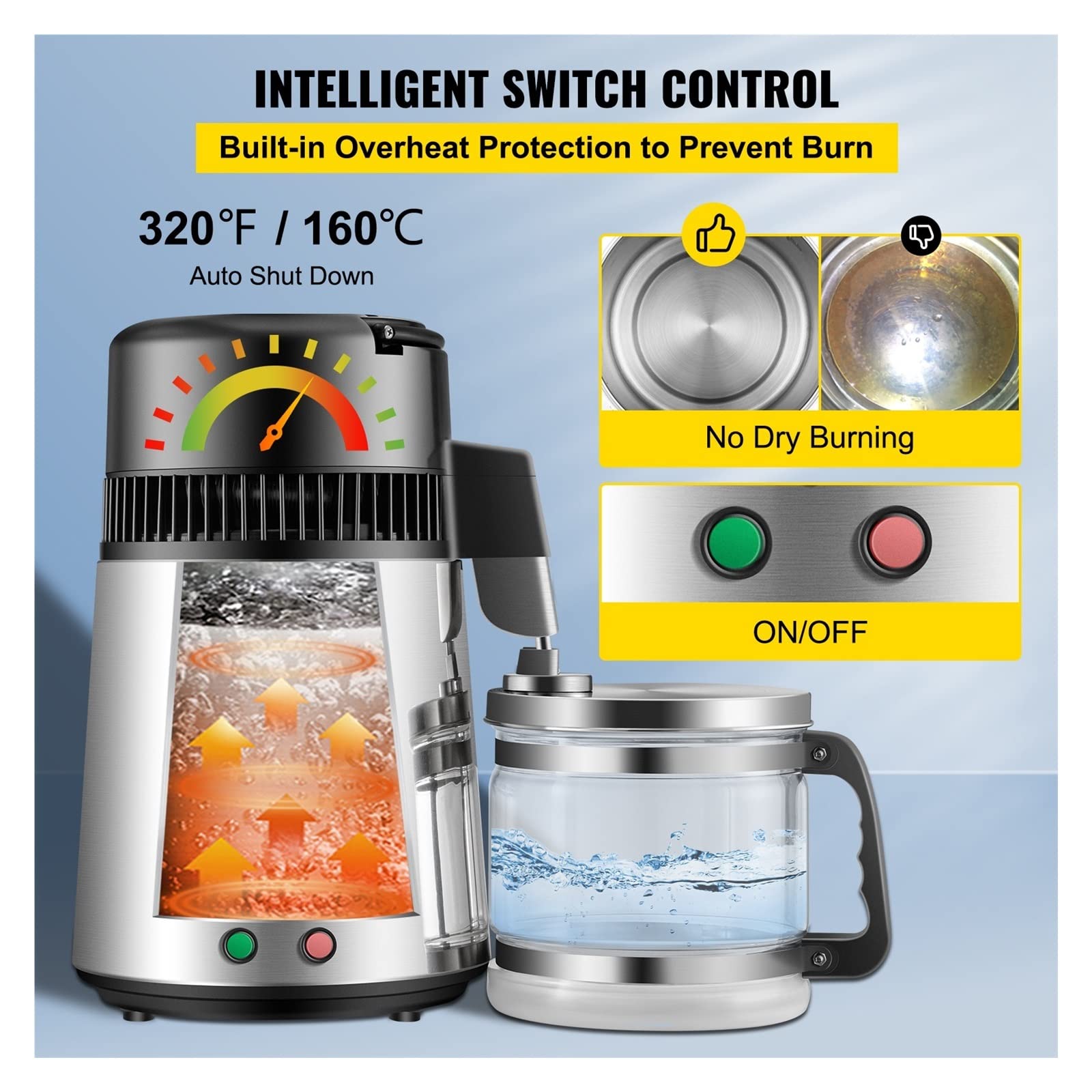 Filtro de agua pura de 4L, destilador de agua for el hogar de acero inoxidable 304, purificador de filtración Dental eléctrico(Gold)
