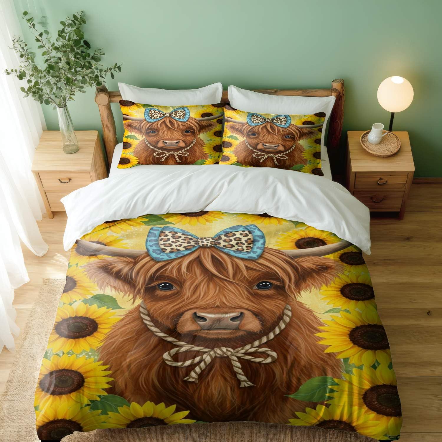 Parure de lit anti-plis imprimée HD motif vache marron pour un lit toujours impeccable