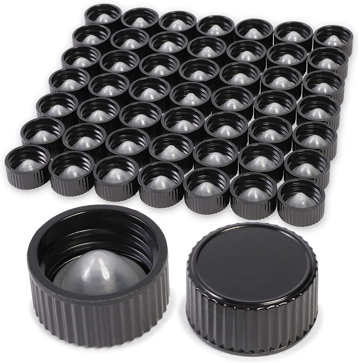 Juvale Polycone Dropper Bottle Lids - 23mm Black, 50-Pack, 20-400 Neck Finish - Fits 1 & 2 Fl Oz Bottles - Replacement Glass Shot Lids - Tincture Caps