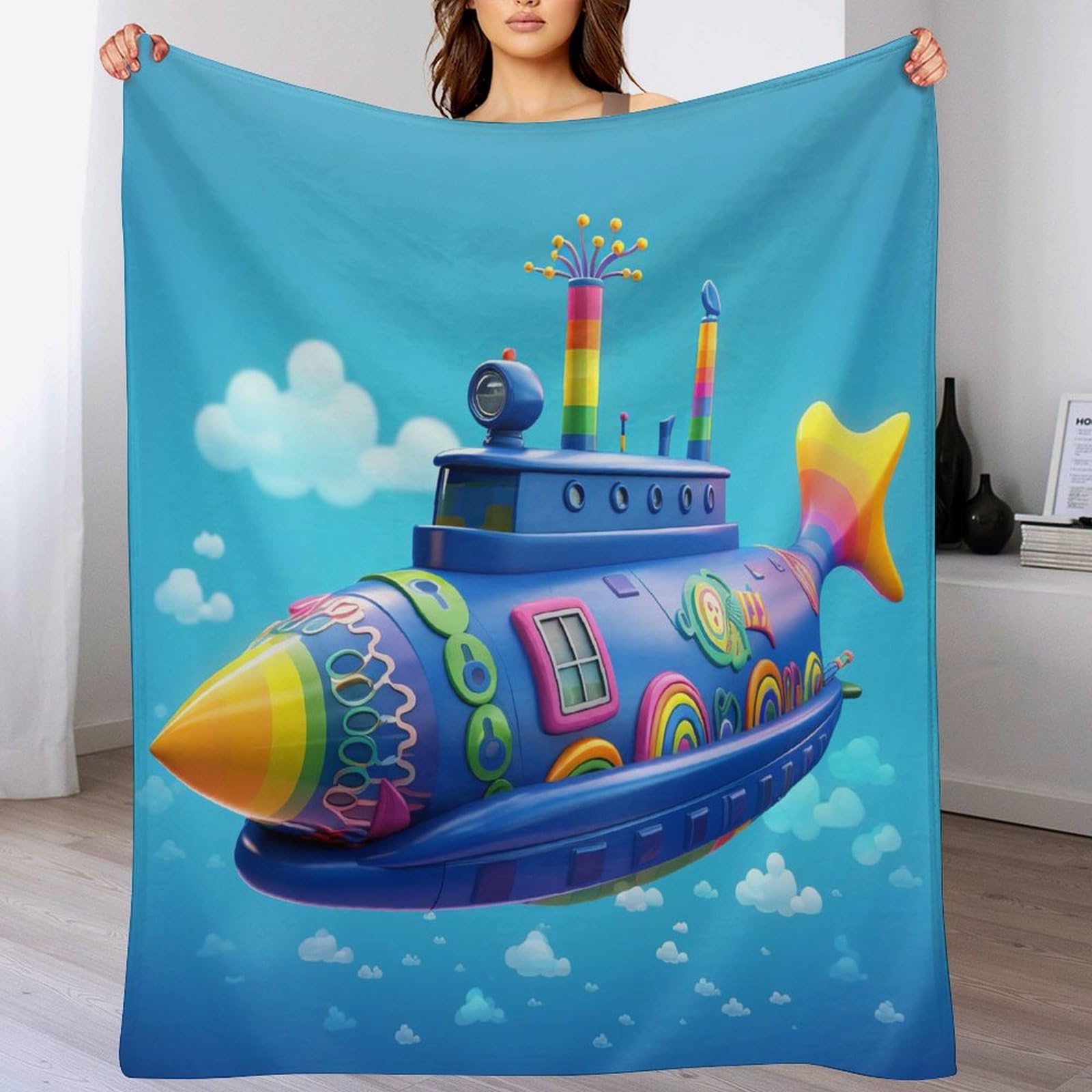 Manta azul submarino de forro polar para cama y sofá de franela suave 150x200cm