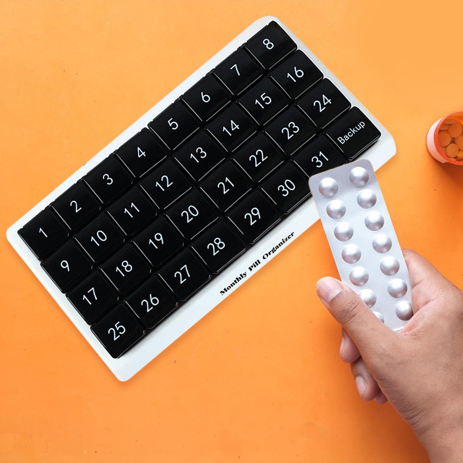 Juego de 2 pastilleros mensuales de 31 días para suplementos de viaje, vitaminas, medicamentos, color negro
