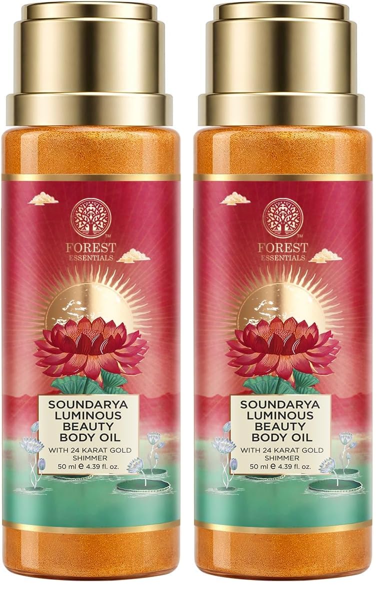 Forest Essentials Soundarya Luminous Beauty Body Oil | 24K Gold Infusion with Shimmer | Intense Moisture & Instant Glow | Delicately Scented Skin (Pack of 2)-image-47
