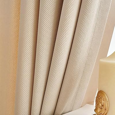 Gualiy Living Room Curtains Drapes, Window Curtains 2 Panel Sets Solid Color Herringbone Texture Room Darkening Curtains 55 inch Width Creamy White Thermal Insulated Blackout Curtains 85 inch Length