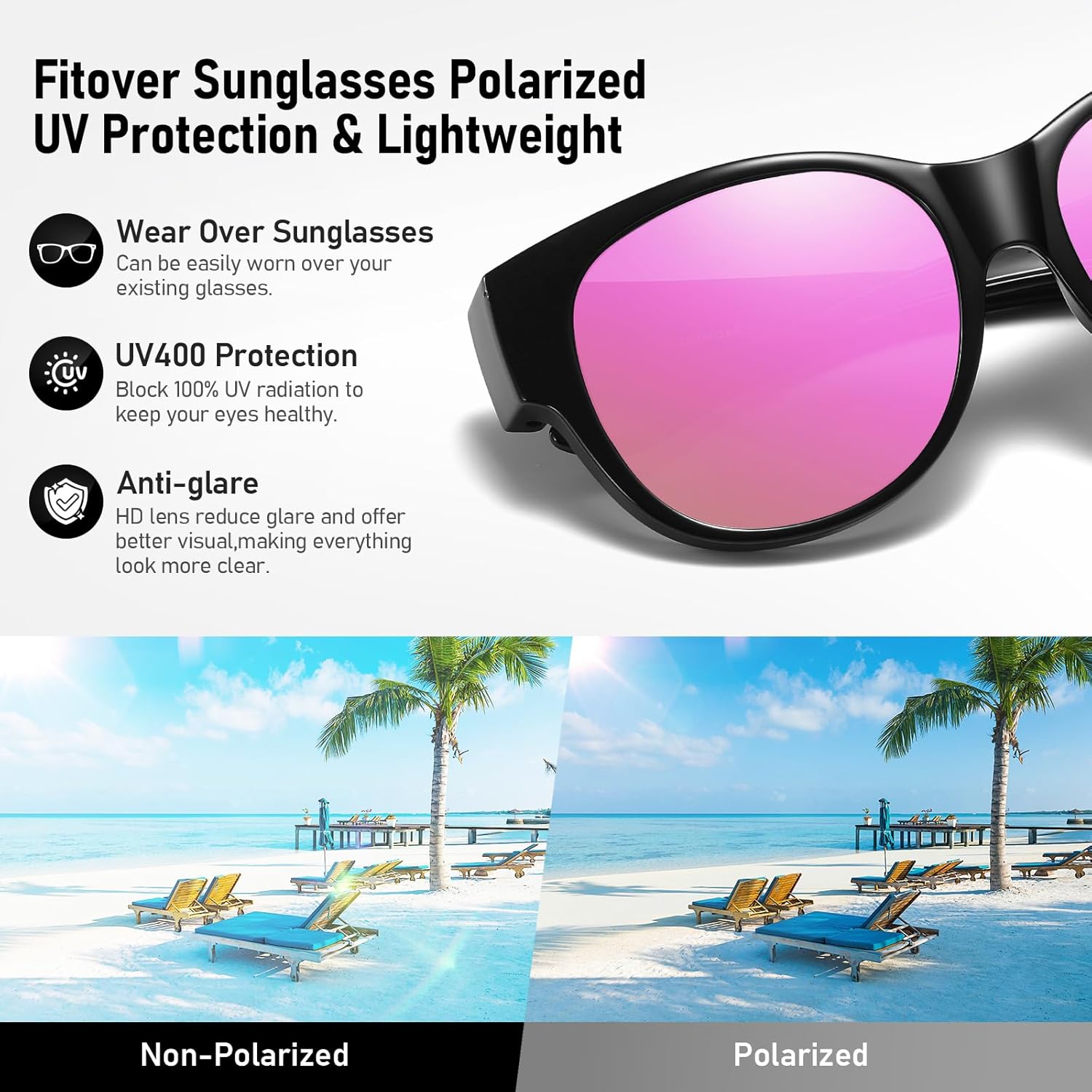 HAOLOTA Fit Over Glasses Sunglasses for Women Polarized, Trendy Cat Eye Sunglasses Wear Over Glasses, UV Protection - Image 6