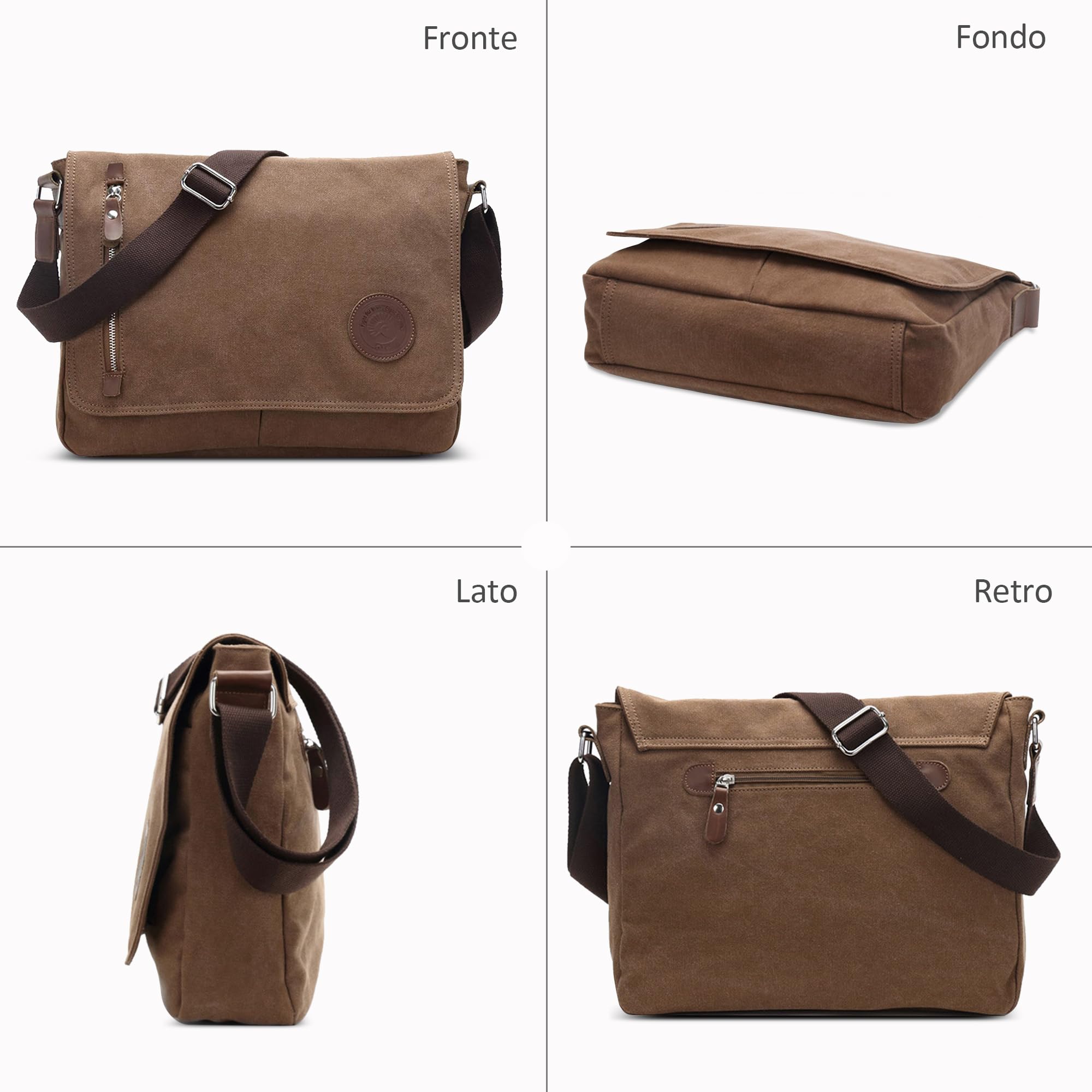 Uomo Borsa a Tracolla Moda Borse Messenger Ventiquattrore 14 pollici Laptop Messenger Bag Briefcase Viaggio Causale Lavoro Scuola Tela Borsa a Tracoll Marrone