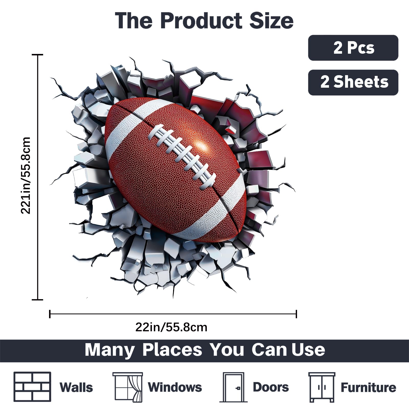 PLIGREAT Rugby Break Through Wall Decals - Image 3
