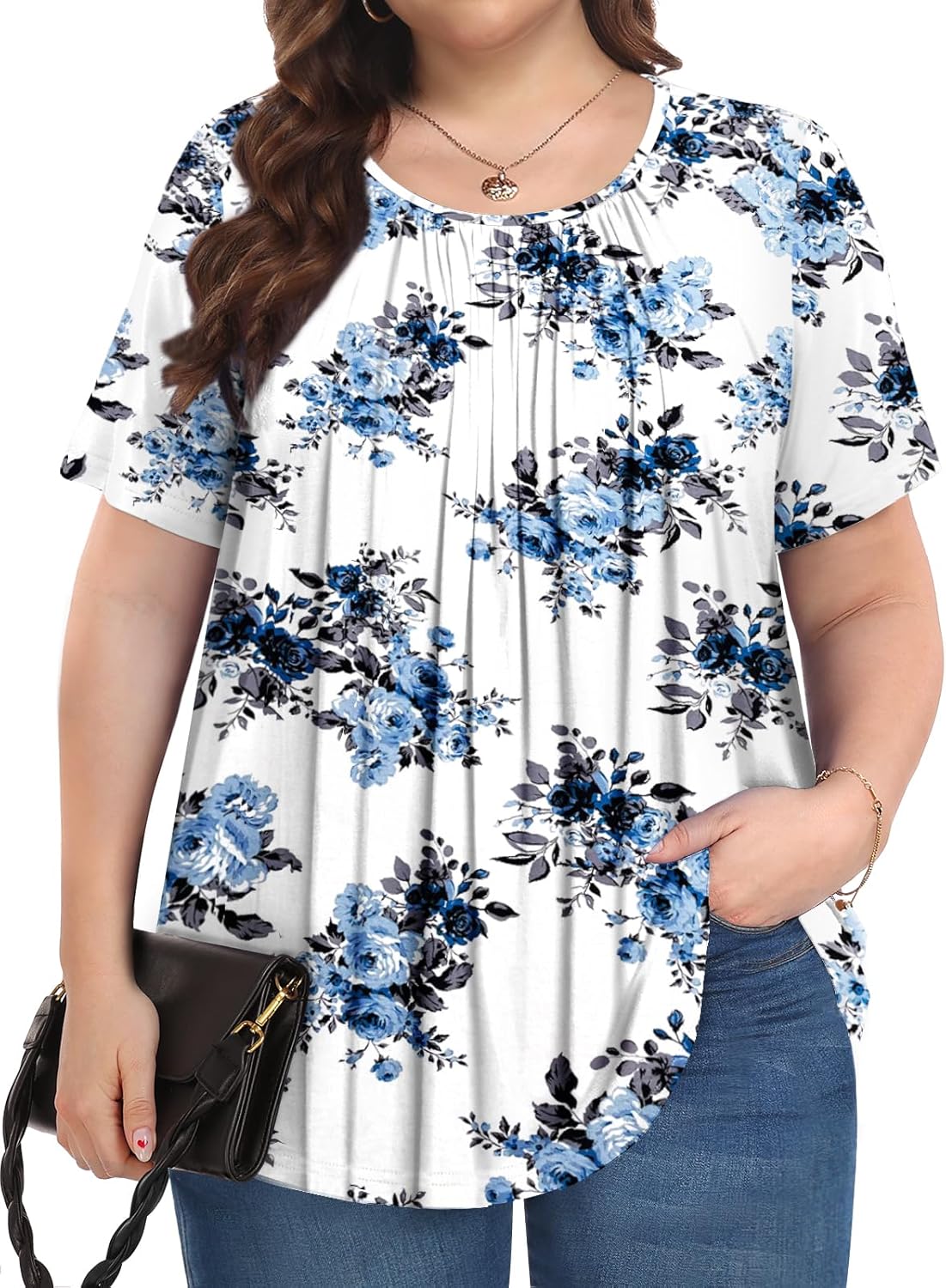 Womens Plus Size Tops Summer Shirts Tunic Short Sleeve Crew Neck Loose Fit Blouse 1...