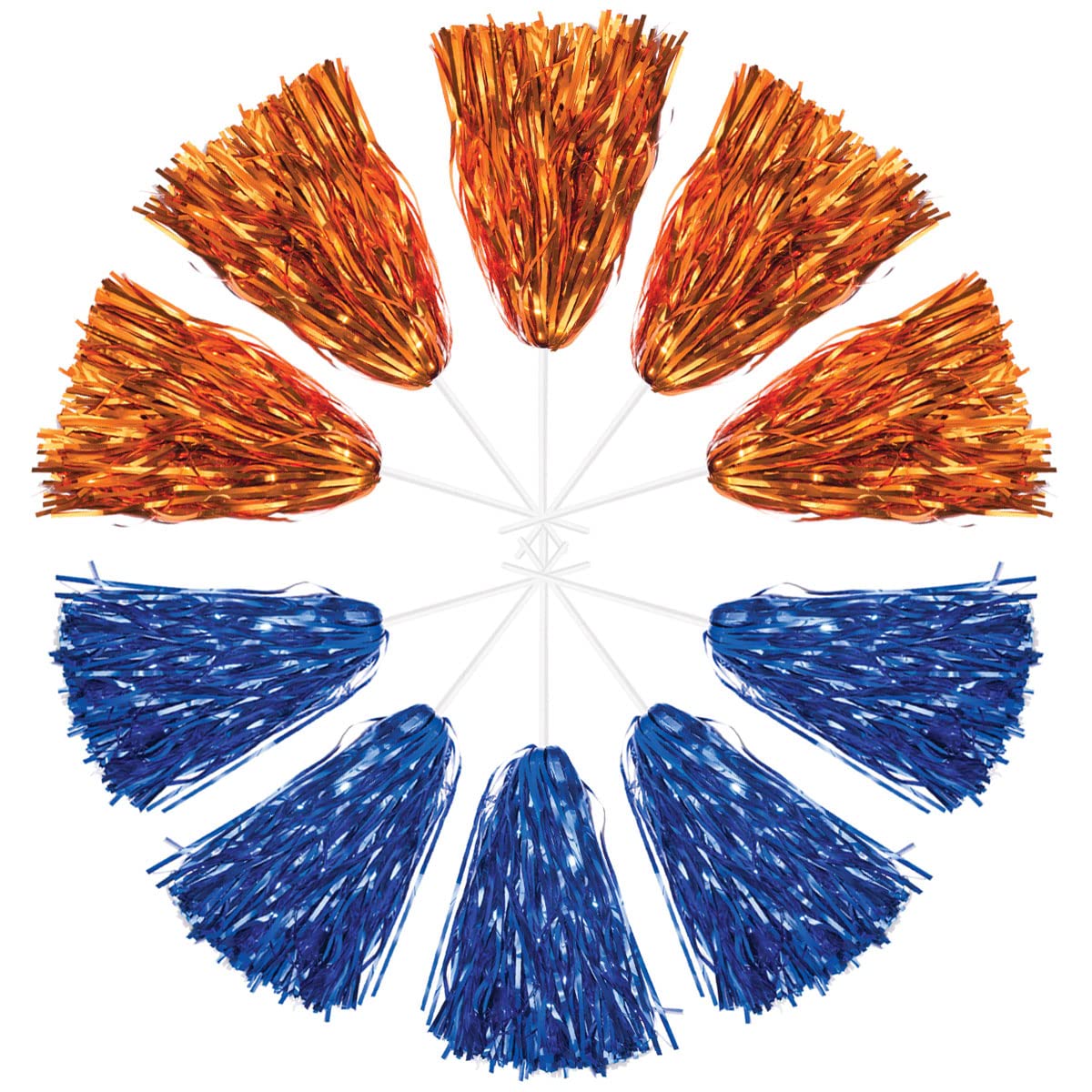 Anderson's Premium Metallic Orange and Royal Blue Foil School Spirit Shakers Cheerleader Pom Poms Sports Football Basketball Homecoming Squad Team Party Dance Club Performance Celebration Pack of 10
