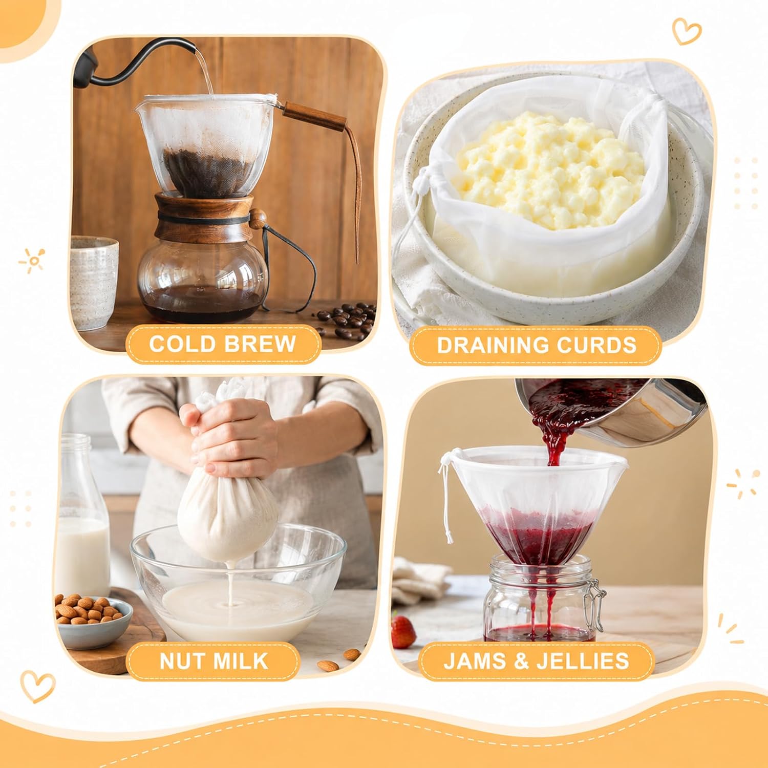 8Pcs Nutmilk Bags for Straining, Nylon 300 Mesh Strainer Bag