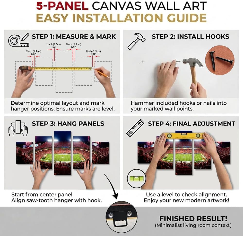 American Missouri Decor Wall Art GEHA Field at Arrowhead Stadium Canvas Printing Posters Picture Soccer Artwork 5 Piece for Boys Bedroom Living Room Decor Stretched and Framed Ready to Hang(60"Wx32"H)