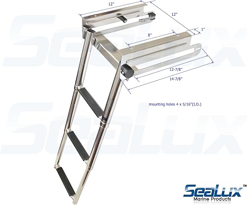 Miniatura 6 de SeaLux - Escalera de natación telescópica de acero inoxidable para embarque con 3 escalones