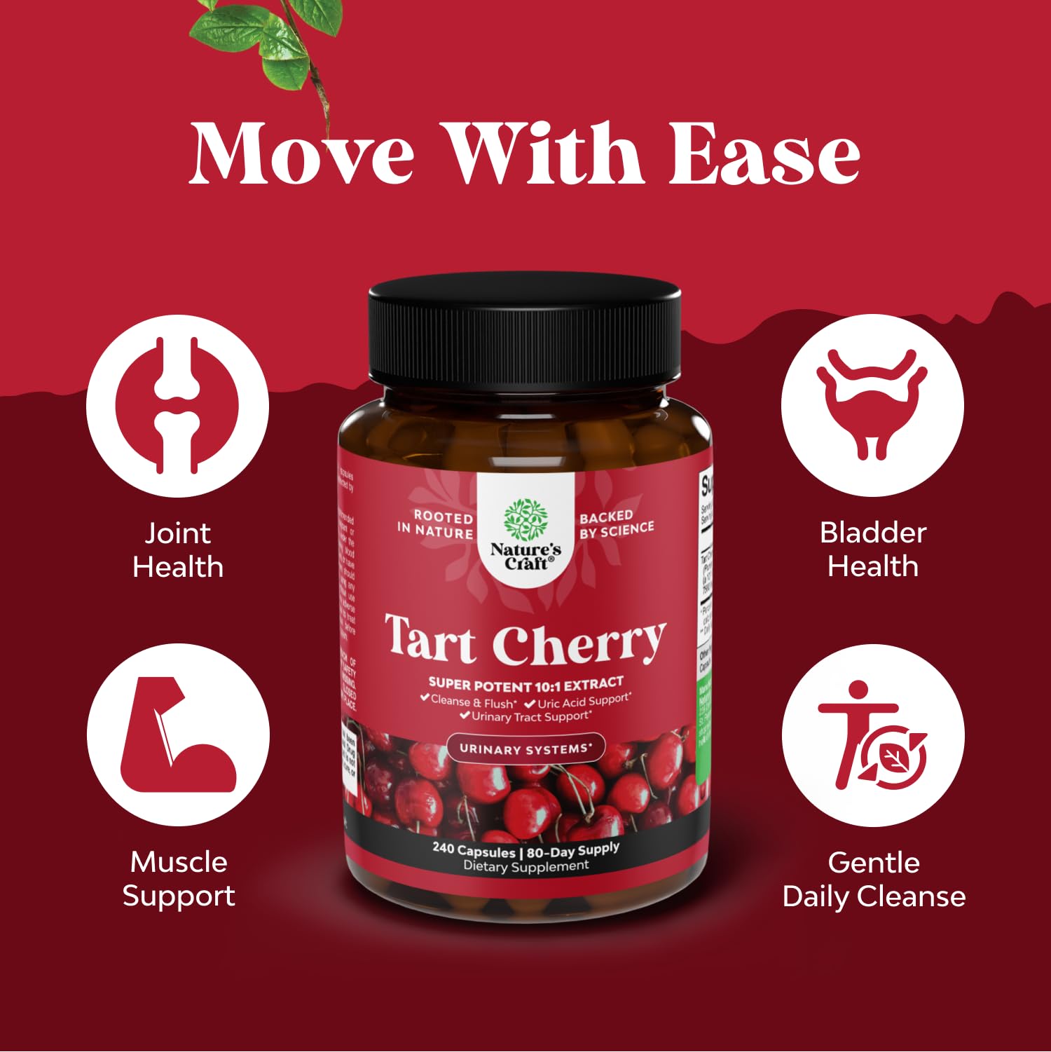 Natures Craft Extra Strength Tart Cherry Capsules - Tart Cherry Extract Capsules for Uric Acid Cleanse for Kidney Support - Fruit Extract Supplement for Urinary Tract Health & Joint Support - 240 Ct — Amazon image 3