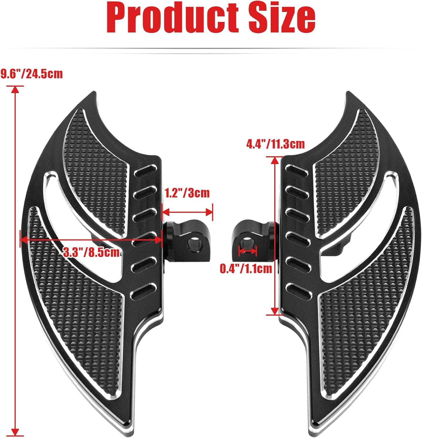 Goldfire Rear Passenger Large Floorboards Foot Pegs Bat Shape Footboards Motorcycle Accessories Compatible with Harley Sportster 883 1200 XL Touring Street Glide Electra Glide Softail Dyna, Black