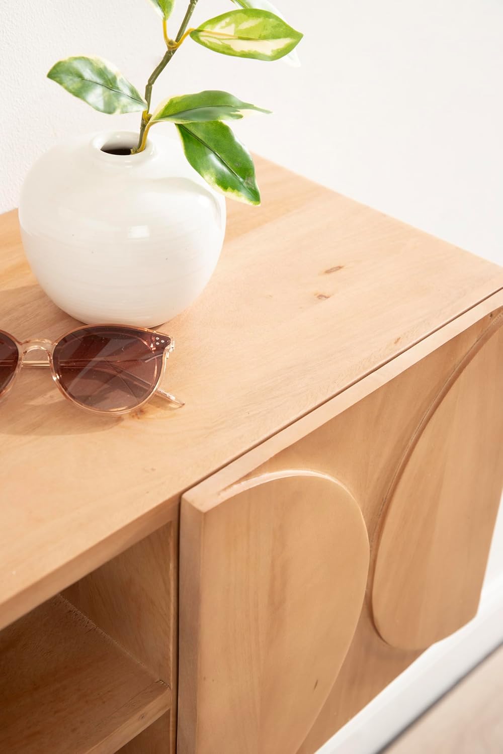 Kate and Laurel Townsend Modern Floating Media Cabinet, 36 x 12 x 12, Natural Wood, Decorative Geometric Floating Console Table with Storage for Use as Living Room Storage or Wall-Mounted Bar Cabinet