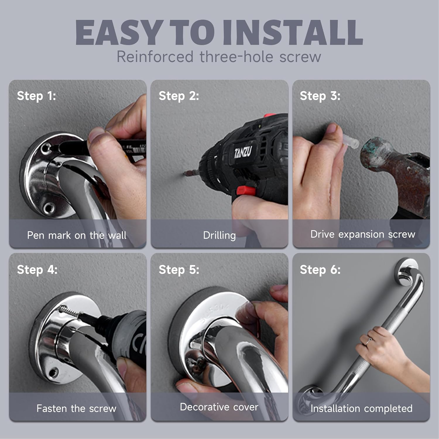 36 Inch Shower Grab Bar 1.25 Dia, Chrome Anti Slip Bathroom Grab Bar, 304 Stainless Steel Knurled Handicap Grab Bars, Safety Support Handrail, Assist Bath Shower Handle for Elderly Injury Senior