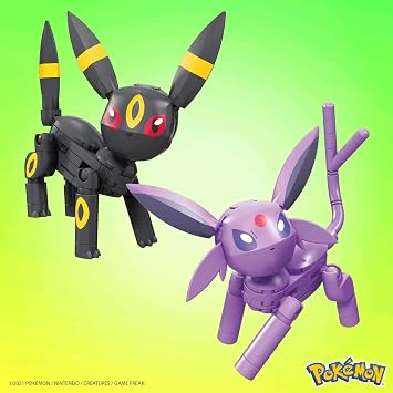 MEGA Pokemon Action Figure Building Toys, Umbreon & Espeon With 122 Pieces, 2 Poseable Characters, 4 Inches Tall, Gift Idea For Kids
