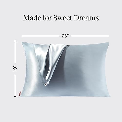 Vista 38 de Kitsch Funda de almohada de satén con cremallera para cabello y piel, tamaño Queen, más suave que la seda, paquete de 2 fundas de almohada 02.