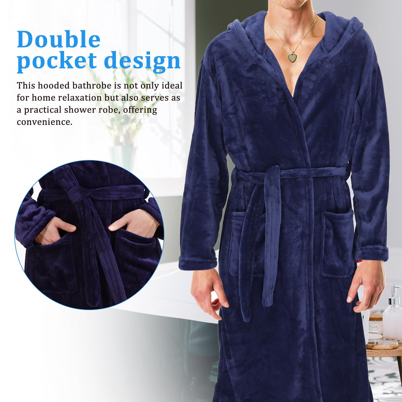 Ciieeo Bata de Baño con Capucha para Hombre de Poliéster, Diseño Suelto y Resistente al Desgaste, Adecuado para Ducha y Dormitorio, Color Azul Marino
