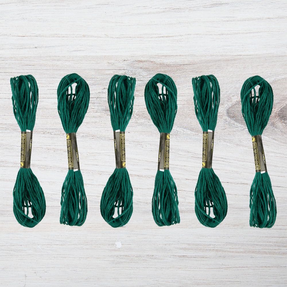 Embroidery Floss Pack – 6 Skeins, 8.7 Yards Each – Dark Green Embroidery Floss for Needlework, DIY Bracelets, Crafting, Weaving