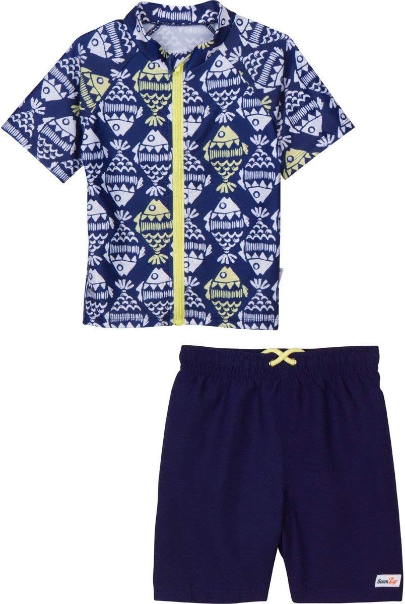 SwimZip Boys Short Sleeve Rash Guard & Swim Shorts Set - UPF 50+ Sun Protection