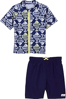 SwimZip Baby Boy Zipper Short Sleeve Rash Guard Swimsuit Set Fish Bone Blue Price In India