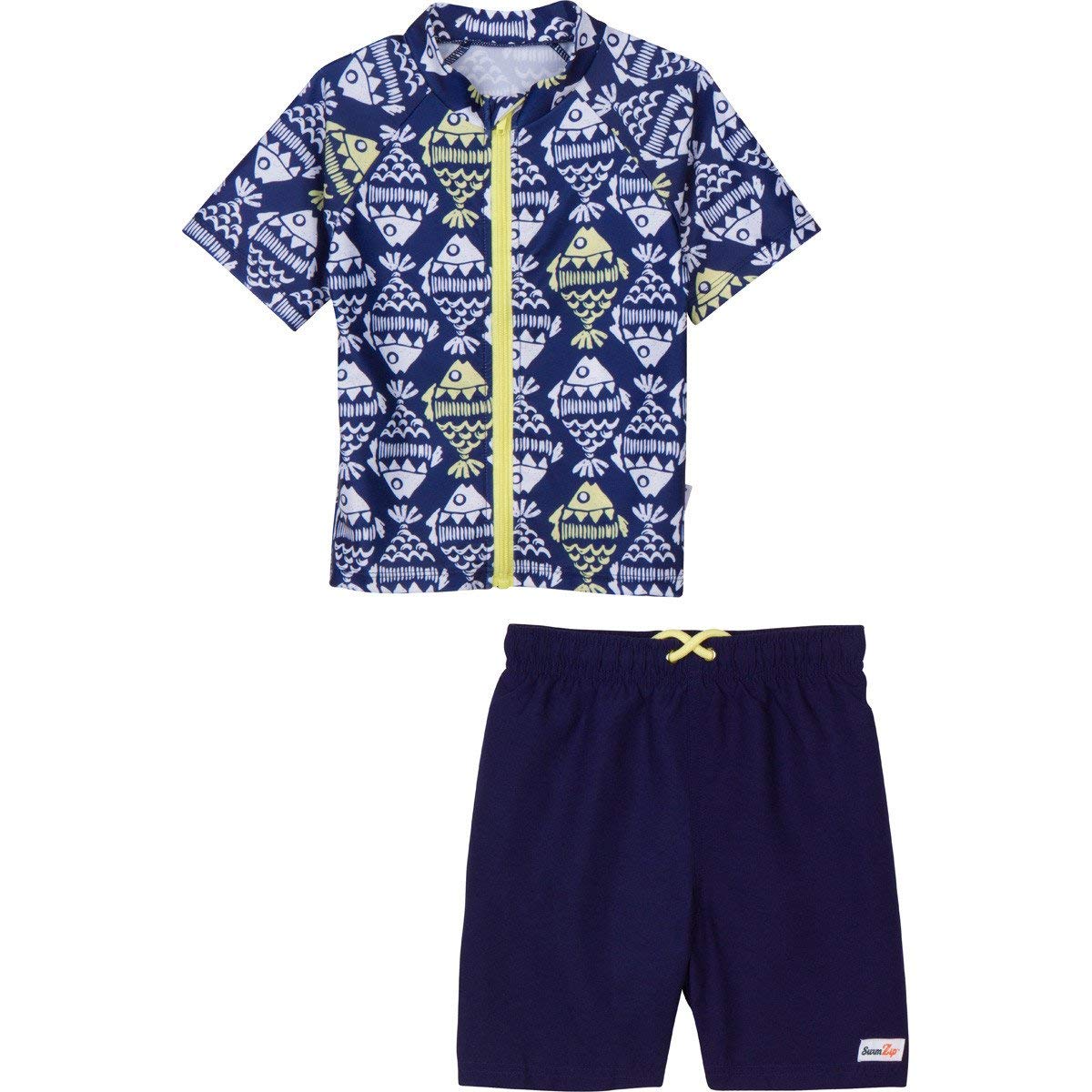 SwimZip Zipper Short Sleeve Rash Guard Swimsuit Set Fish Bone Blue - Review, Price and Buying Guide