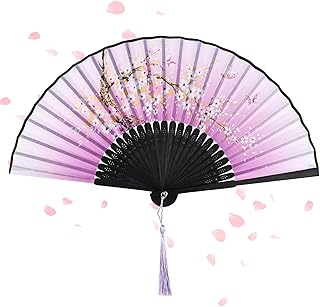 Alaoo Classic Hand Folding Fan, Fabric and Bamboo Folding Fans with Tassels, Chinese Fan for Birthday, Dance, Cosplay, Wed…