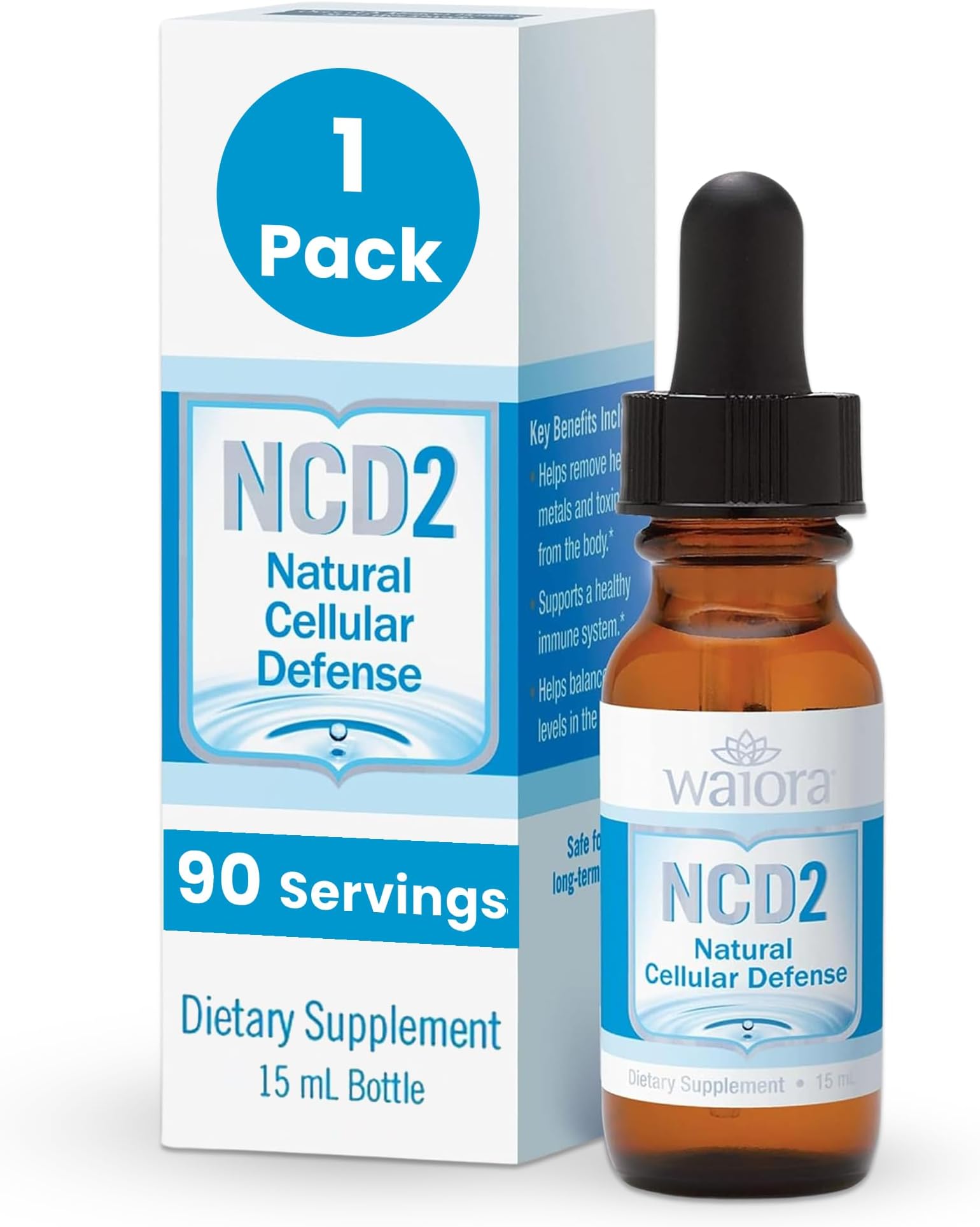 NCD2 Liquid Mineral Supplement, Advanced Cellular Support Formula, Daily Digestive & Detox, Immune, pH Balance, Cleansing; Easy-to-Use Drops (One .5 oz Bottle, 90 serv.) by Waiora