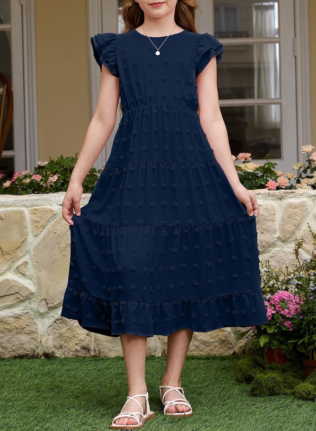 blibean Girls Summer Dress Tween Polka Dots Maxi Pockets Dresses Size 6-16 Years Old - Image 2