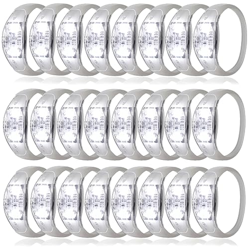 Dhseinat 24 Pcs LED Glow Bracelets Sound Activated Bracelet Glow Bracelets with Flashing LED Strobe for Wedding,Carnival,Concerts , Night Events, Rave, Game Prizes, Birthday Party Favor (white)