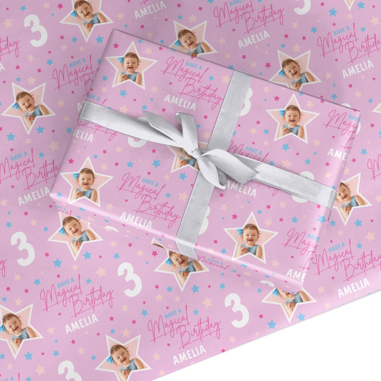 Personalised Wrapping Paper Custom Gift Wrap for Girls Birthday Party - Photo Name Age Princess Star Present Paper - 1 Sheet (60cm x 65cm)