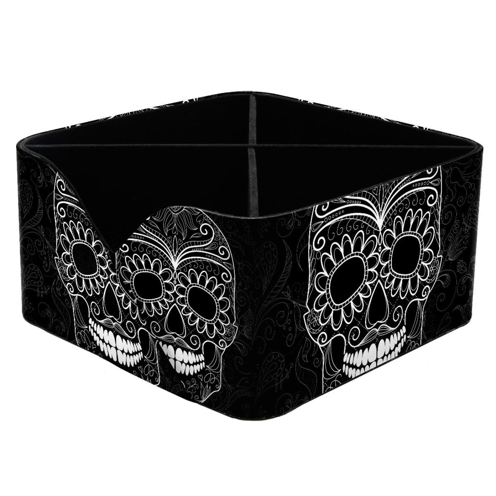 KengjuTesu Day of the Dead Skull Desktop Organizer Pen Holder, Rectangular Pencil Cup for Office, Study and Makeup Stations