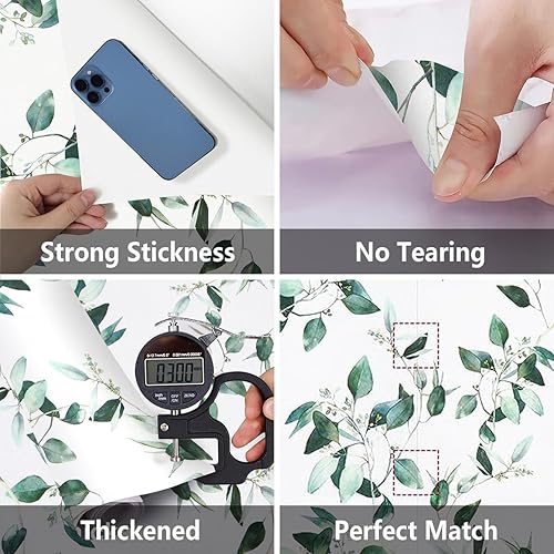 Miniatura 7 de Erfoni - Papel tapiz autoadhesivo de hojas verdes, papel adhesivo floral de 17.7 x 196.8 pulgadas, hojas verdes, hojas de oliva, flores botánicas,