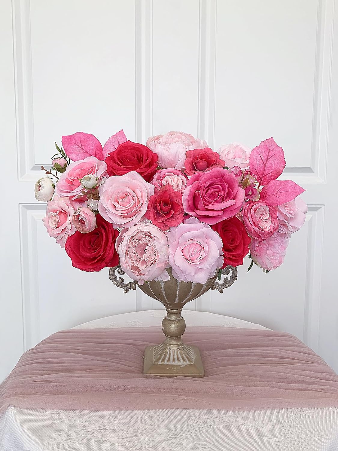 Roses Artificial Flowers Pink Fake Flower Bulk for DIY Wedding Bouquets Bridal Baby Shower Decorations Table Centerpiece Silk Faux Floral Arrangements for Party Home Decor Indoor Fuchsia - Image 5