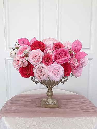 Vista 214 de White Rose Artificial Flowers Fake Flower Bulk with Stems for DIY Wedding Bouquet Bridal Baby Shower Centerpiece Table Decorations Silk Faux Floral