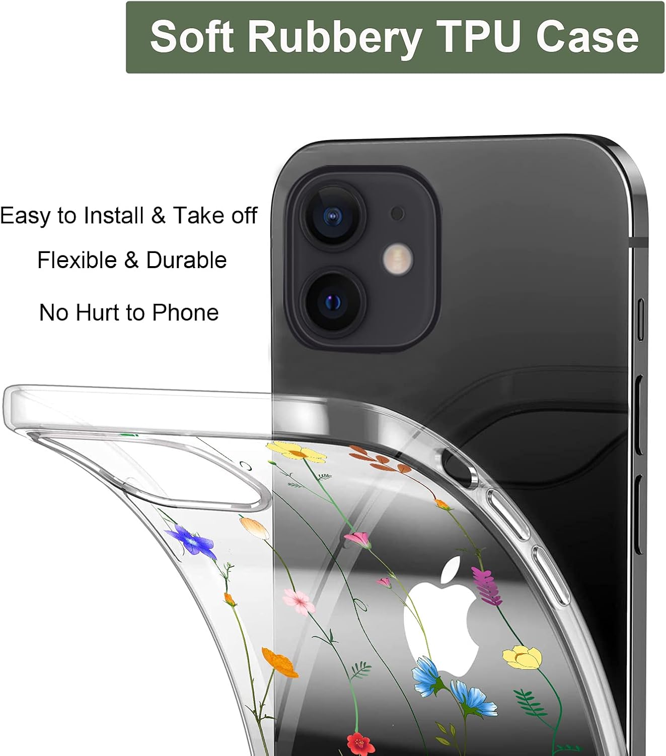 Unov Case Compatible with iPhone 12 Mini Case Clear with Design Slim Protective Soft TPU Bumper Flower Embossed Pattern 5.4 Inch (Floral Art)