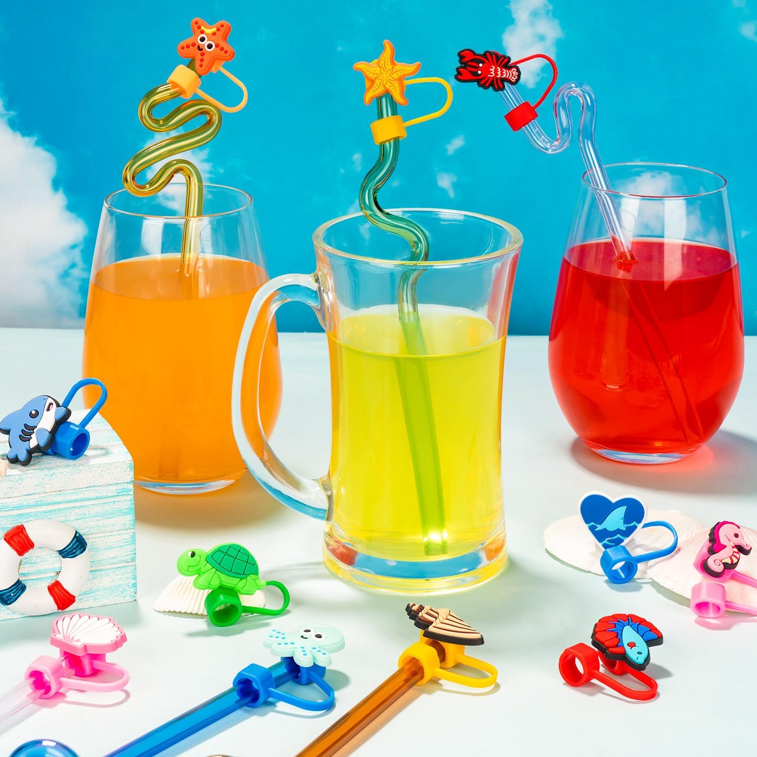 24 PCS Sea Animal Straw Toppers, Silicone 10mm Cute Straw Covers Cap for 30&40 Oz Tumblers, Reusable Dust-Proof Summer Drinking Straws Tips Cup Accessories - Image 5
