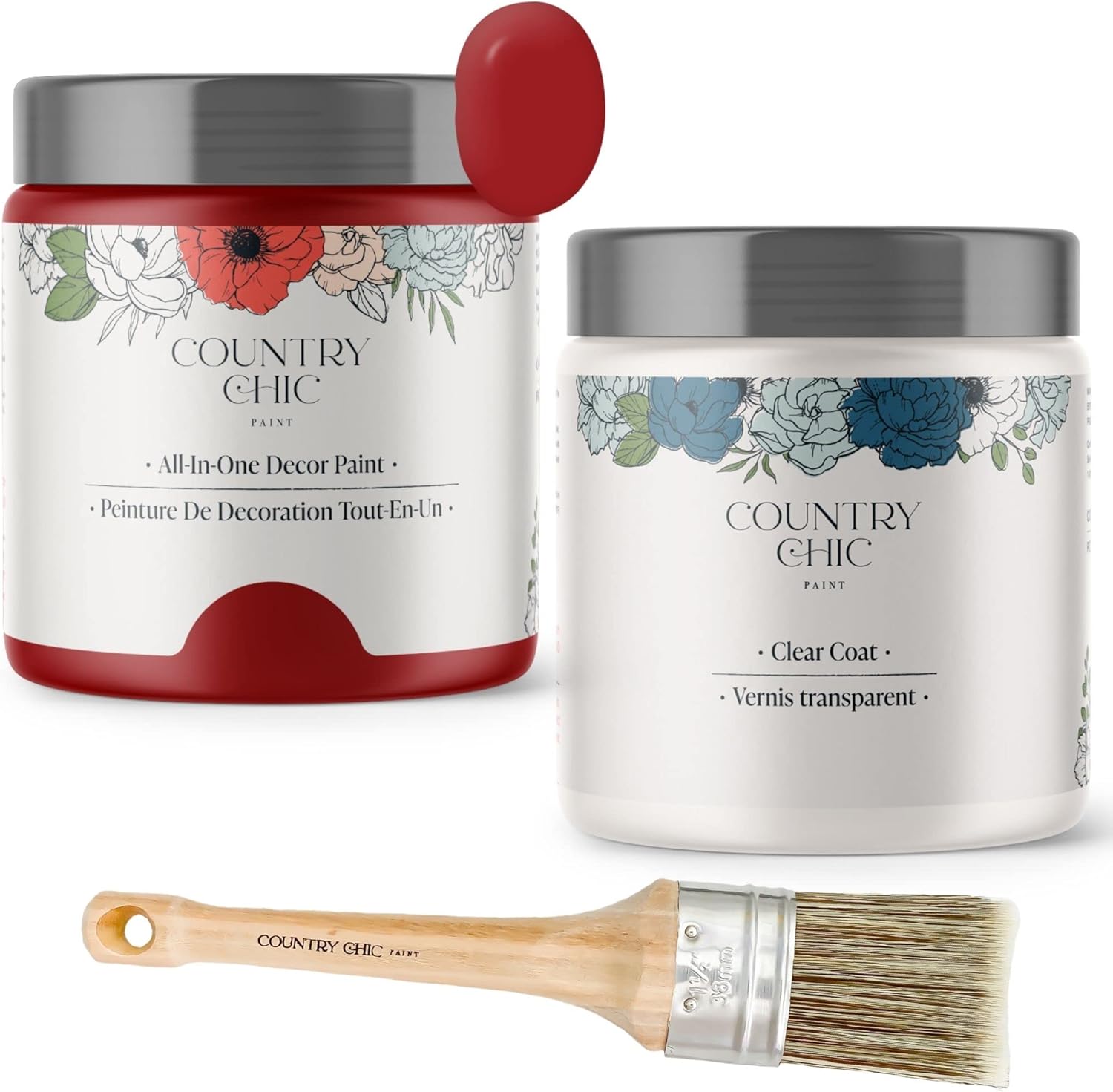 Chalk Style Paint + Clear Coat + Paint Brush Bundle - for Furniture, Home Decor, Crafts (Color: Poppy [pint - 16 oz] - Red)