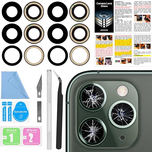 2PCS ASDAWN Reemplazo de Cristal de Lente de Cámara Trasera para iPhone 11 Pro y 11 Pro Max Reemplazo de Lente de Cámara con Adhesivo Preinstalado +