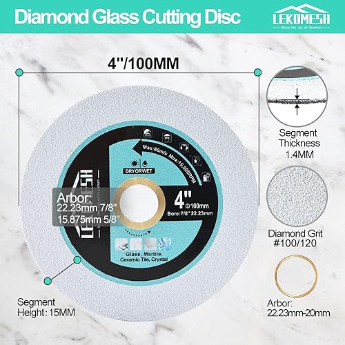 Miniatura 8 de Disco de corte de vidrio de diamante, 3 piezas de hoja de sierra de rueda de corte de 4.5 pulgadas4.528 in para cortar azulejos de cerámica y mármol