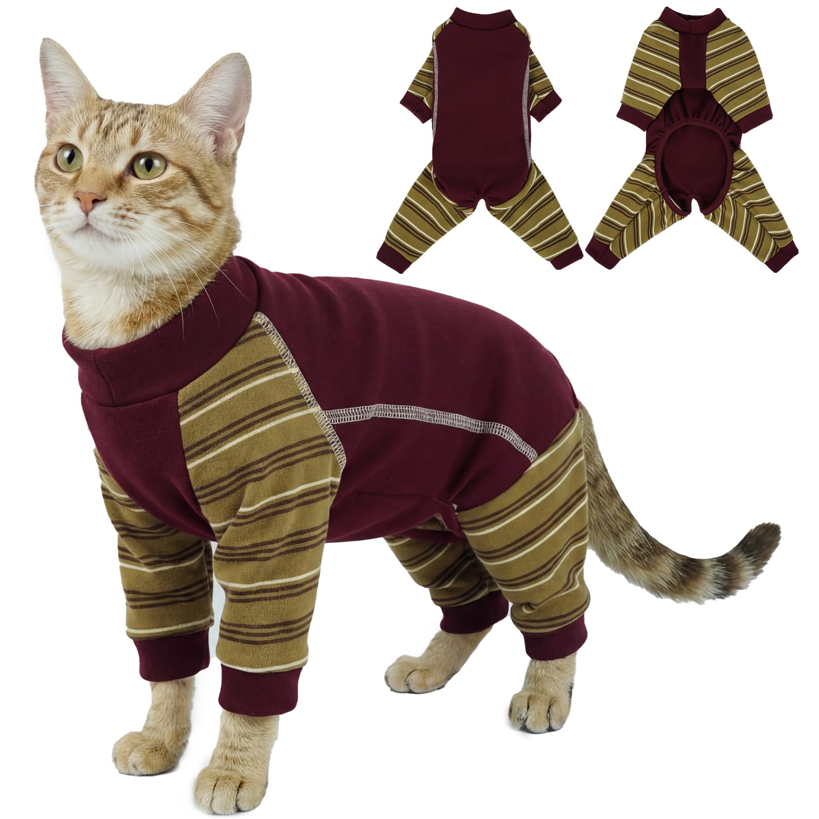 Hjyokuso Adult Cat Onesie Cat Jumper Red XL, Soft Cat Clothes, Breathable Cat Pajamas with Legs, Lightweight Stretchy Outfit for Indoor Cats