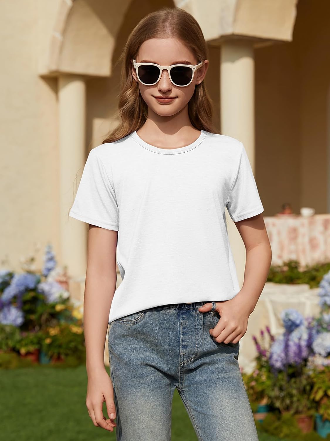 ZDC Girls Short Sleeve T Shirts Kids Crewneck Summer Tops Basic Tees 5-14 Years - Image 6