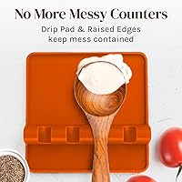 Vista 3 de Cooler Kitchen Soporte de cuchara de silicona naranja para estufa con almohadilla de goteo (paquete de dos) – Resistente al calor sin BPA Soporte