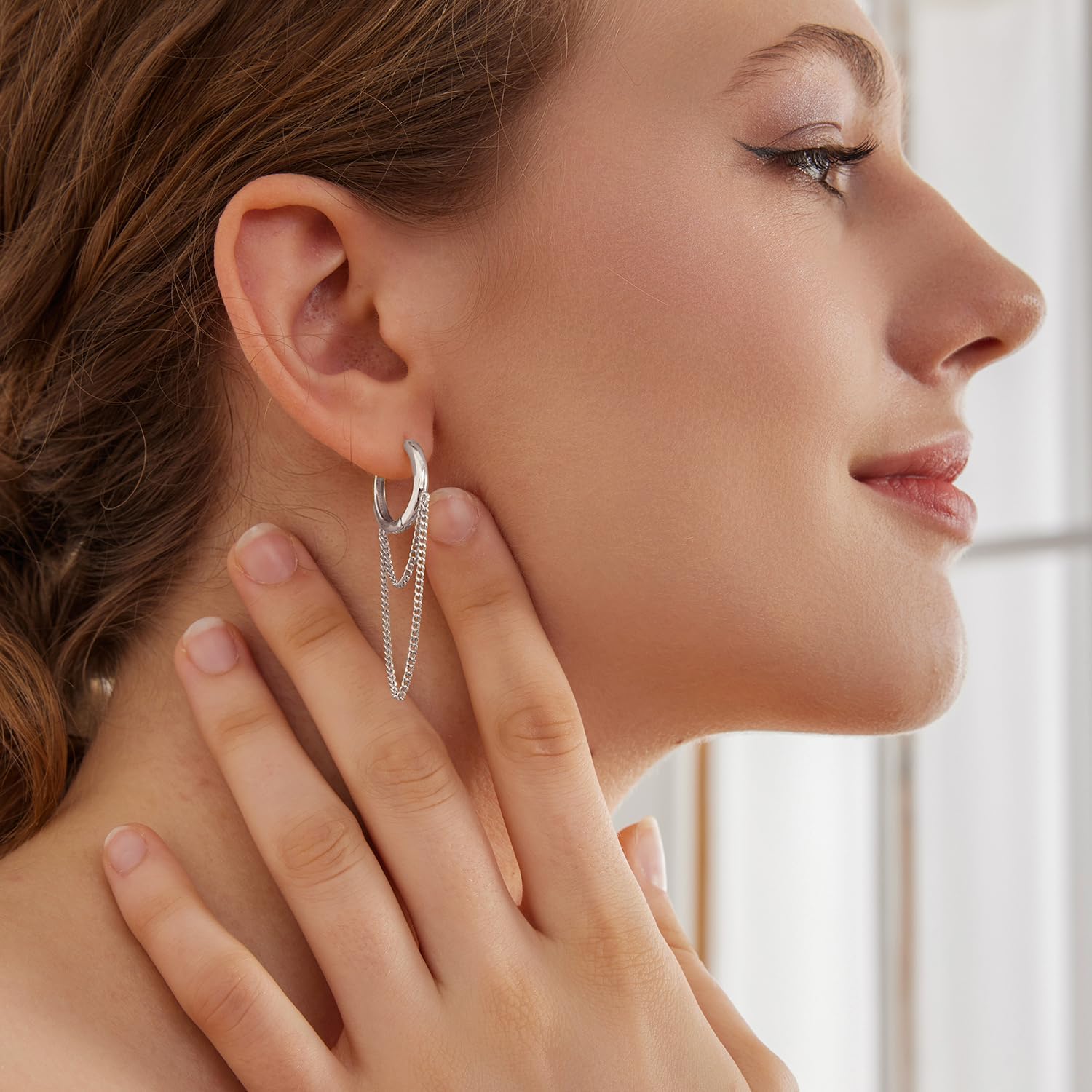 MUNDELL 14K Gold Plated Solid 925 Sterling Silver Post Earrings Tassel Chain Dangle Earrings | Dainty Huggie Cartilage Piercing Earrings Hypoallergenic Earring for Women Fine Jewelry - Image 2