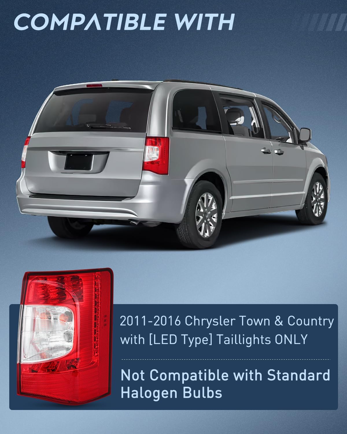 Nilight Taillight Assembly Compatible with 2011 2012 2013 2014 2015 2016 Chrysler Town & Country with LED Type Taillights Only Rear Lamp OE Style Passenger Side