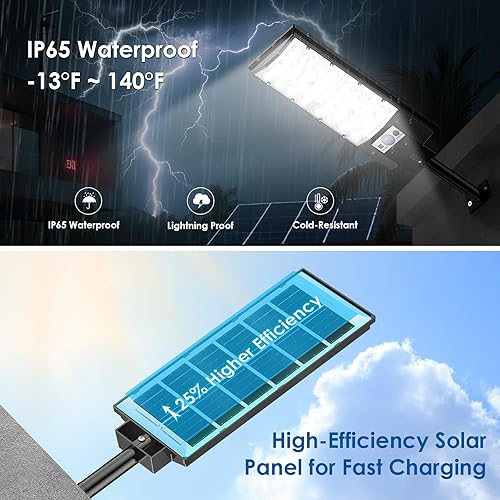 Miniatura 6 de Paquete de 4 farolas solares para exteriores, 20000 lúmenes, impermeables, luces de inundación solares LED con sensor de movimiento, luz solar de