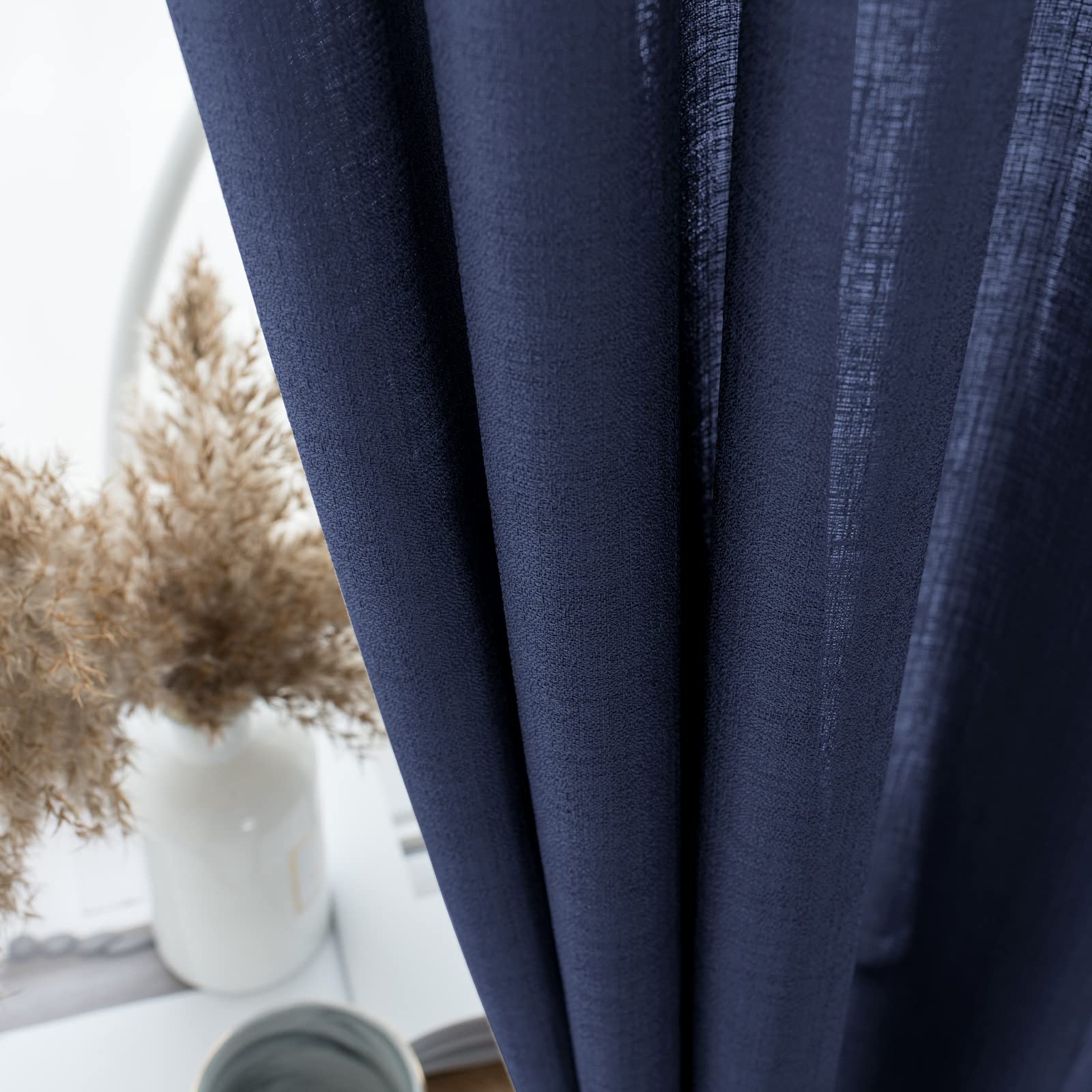 Melodieux Lot de 2 Rideaux Semi-Transparents en Lin avec œillets pour Salon, Chambre à Coucher, 132,1 x 243,8 cm, Bleu Marine