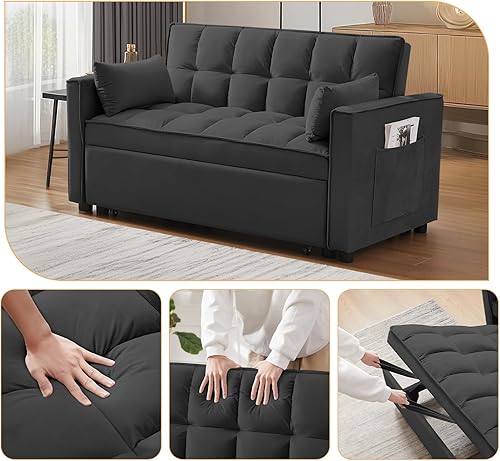 Miniatura 7 de Sofá cama convertible 3 en 1, moderno sofá biplaza de terciopelo extraíble con cama extraíble, sofá pequeño con sofá biplaza con respaldo