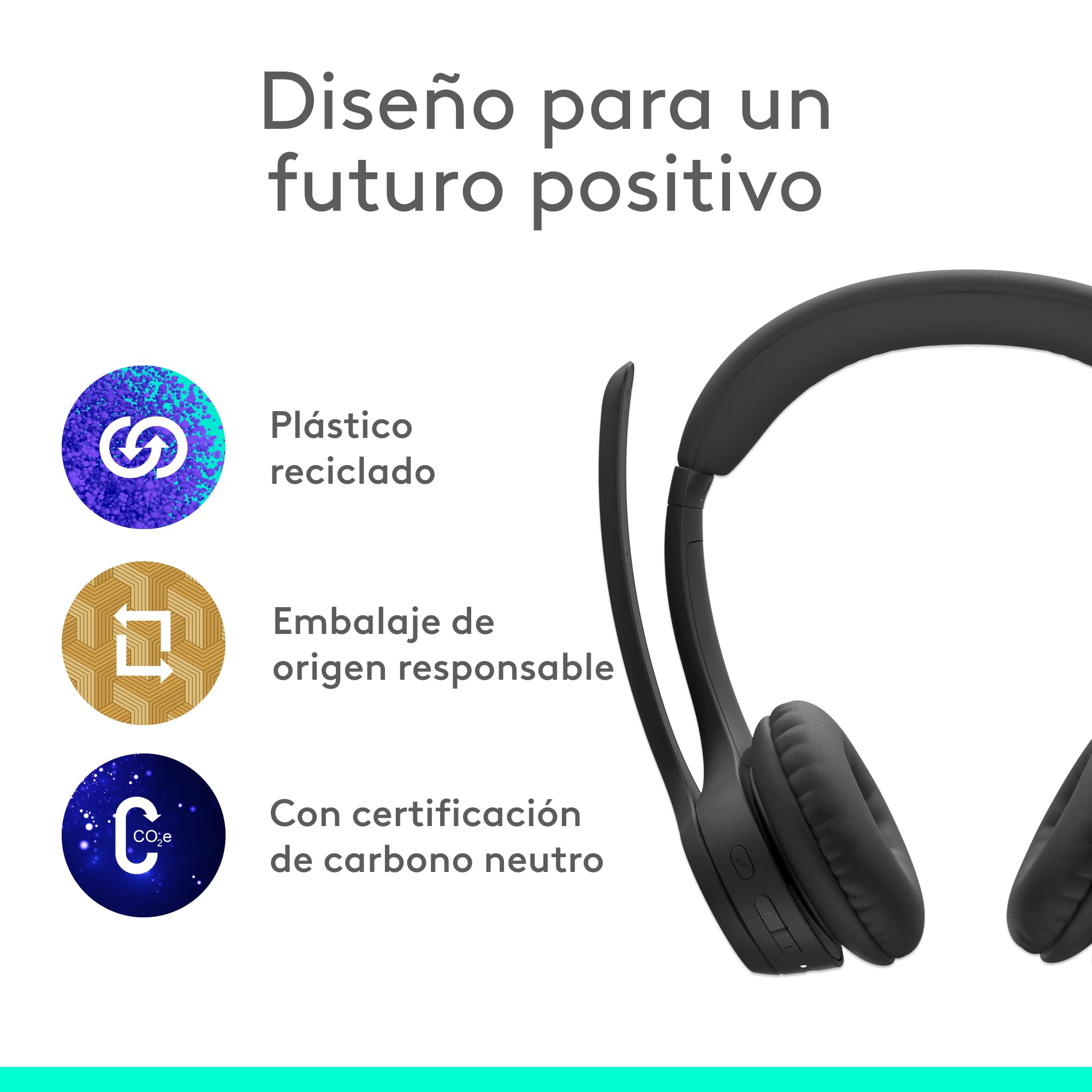 Logitech Zone 300, Auriculares con micrófono Bluetooth inalámbricos con cancelación de Ruido, compatibles con Windows, Mac, Chrome, Linux, iOS, iPadOS, Android - Negro